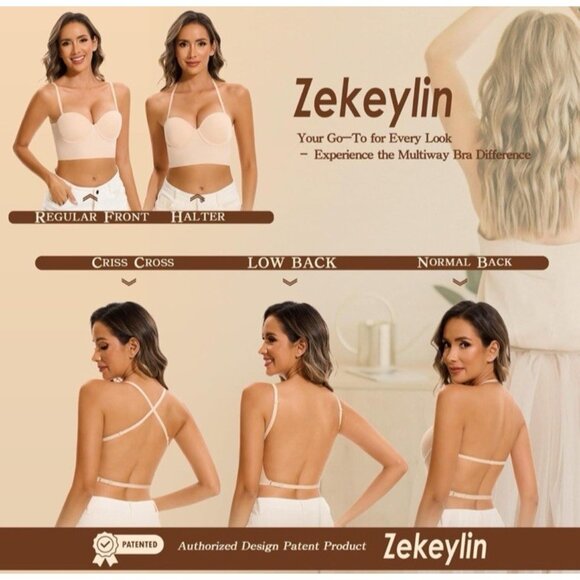 Low Back Bra Women 3XL Seamless Invisible Backless Multiway Halter Demi Bra NEW - Picture 7 of 8